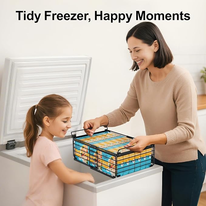 Freezer Organizer Bins - Adjustable Fits Chest Freezers 10-20 Cu Ft | 4 Pack Stackable Wire Baskets, Easy Access & Quick Organization, Sturdy Steel Rack Holds Frozen Meat and Vegetables, Black - Image 9