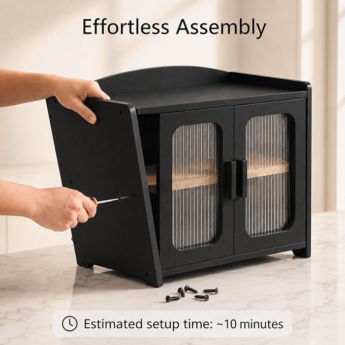 Premium Solid Wood Bread Box for Kitchen Countertop, 2-Tier Breadbox | Large Capacity, Corner Bread Box for Homemade Bread and Sourdough, Kitchen Countertop Organizer, Black - Image 6