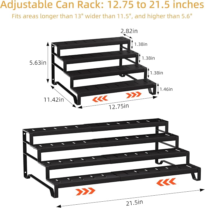 Expandable Can Organizer for Pantry, 4 Tier Metal Canned Food Storage | 13"-21" Adjustable Length, Tiered Reversible Shelf Design, Large-Capacity Storage for Kitchen Cabinets & Countertops - Image 3