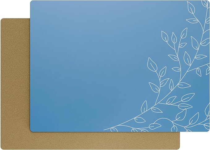 Royalty Art Boho Placemats, Set of 4, Dark Steel Blue, Cork Backed | Wipeable heat resistant surface, kitchen and dining table protection, floral farmhouse pattern by RoyaltyArt
