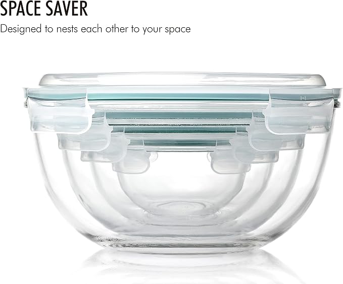 Glasslock Mixing Bowl with Latching Lids 8-Pieces Set – Airtight, Leakproof, BPA Free Lids, Nesting, Meal Prep, Baking, Salad, Food Storage & Serving Bowl, Microwave, Fridge & Freezer, Dishwasher Safe - Image 3