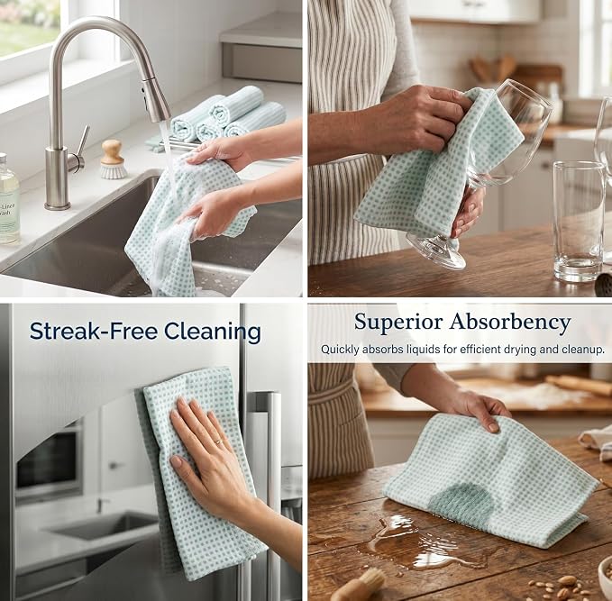 Urban Villa Kitchen Towels Cotton Dish Towels 20”x30” (Set of 6) Aqua White - Image 8