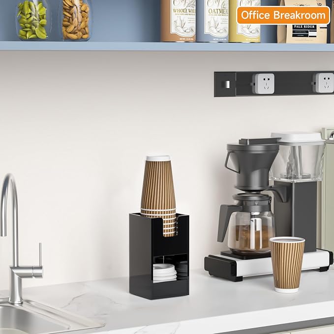 Beego 2-Compartment Cup Holder for Countertop - 2-Tier Black Acrylic Cup Dispenser Coffee Station Paper Cup and Lid Organizer Condiment Storage for Restaurant Breakroom Kitchen Bar Accessories - Image 3