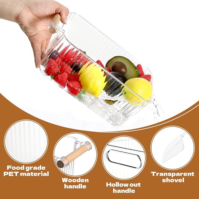 CIEOVO 4 Piece Ice Bin and 2 Flexible Scoop Set Plastic Freezer Ice Bin with Handle Clear Storage Bucket for Container with Bucket Scoop Kitchen Fridge - Image 3