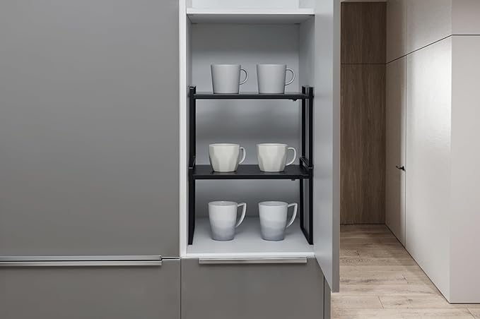 Nxconsu Expandable Shelf for Cabinets, Cabinet Shelf Riser, 12" Black | Heavy-Duty Organizer Metal Dish Riser for Cabinets Holds 50LBS and Expands 13.4 to 24.5 in for Kitchen Pantry Plate Mug Spice - Image 6