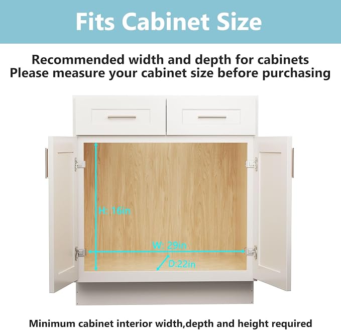 LOVMOR 2 Tier Pull Out Cabinet Organizer 28½" W x 21½" D, Slide Out Drawers with Wooden Handle, Sliding Shelves Organization and Storage for Kitchen, Pantry - Image 5