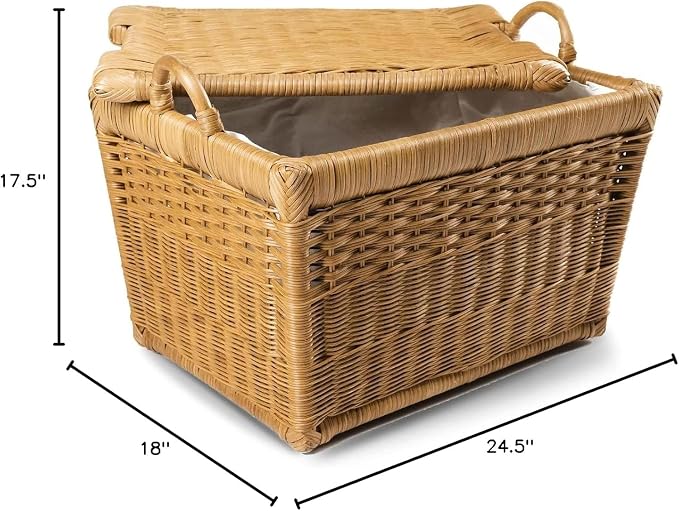 The Basket Lady Lift-Off Lid Wicker Storage Basket, L, Sandstone | Outside: 24.5" L x 18" W x 17.5" H | Inside: 21.5"L x 15.5"W x 14"H - Handcrafted by artisans from natural rattan - Image 9