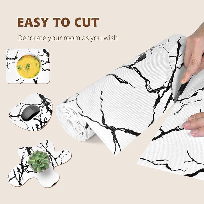 2-Layer Drawer and Shelf Liner for Kitchen Cabinet: 12 in X 30 Ft Non Slip | Waterproof Shelf Paper Non Adhesive Refrigerator Liners White/Black Marble Easy Liners for Bathroom with Knife Tape Measure - Image 7