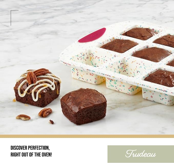 Trudeau Brownie Pan – White Confetti/Fuchsia, 12 Cavity Nonstick Bakeware for Brownies, Mini Cakes, Muffins, Dessert Bars, Easy Release, Dishwasher Safe - Image 6