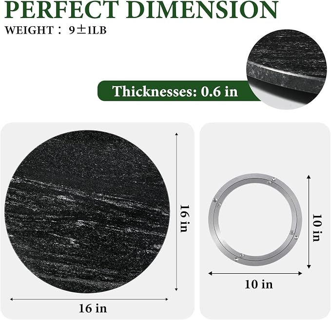 16'' Marble Lazy Susan for Kitchen, Black Marble Turntable for Dinning, Stone Lazy Susan Organizer for Cabinet, Serving Rotation Spinning Tabletop Organizer Swiveling - Image 2