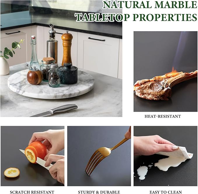 16'' Marble Lazy Susan Marble Turntable for Kitchen Dinning, Lazy Susans Organizer for Cabinet, Serving Rotation Spinning Tabletop Organizer Swiveling, Spice Rack Storage(Arabescato White) - Image 6