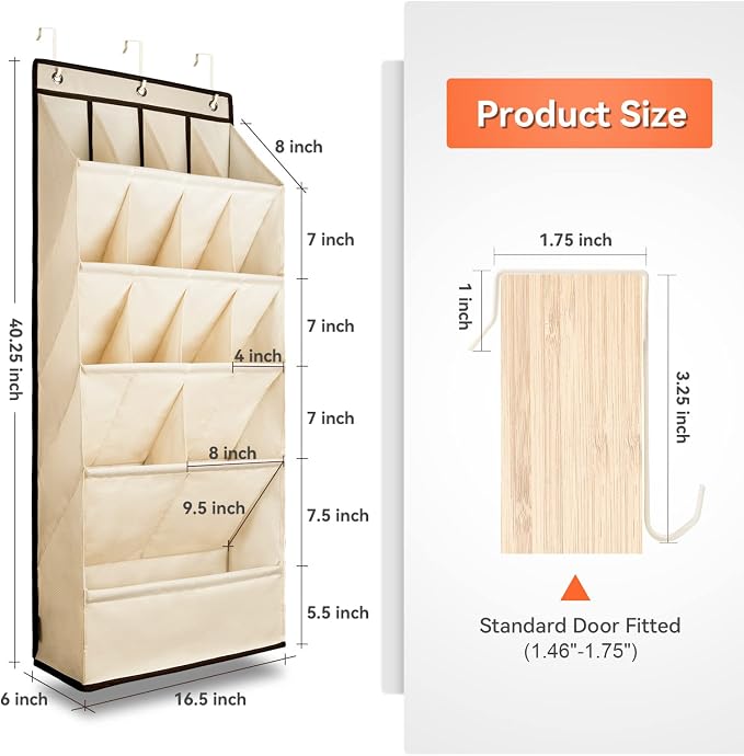 FENTEC 1 Pack Over the Door Shoe Organizers, Hanging Shoe Organizer with Large Deep Pocket Shoe Holder for Closet Shoes Rack for Wall, Over Door Shoe Storage Hold up to 18 Pairs Shoes, Beige - Image 6