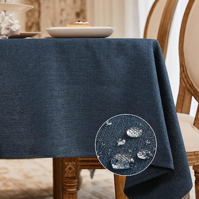 BALCONY & FALCON Rectangle Table Cloth Waterproof Navy Blue 85"x57" | Rectangular Washable Wrinkle Resistant Table Cloth Linen Fabric Tablecloths for Dining Party Kitchen Wedding and Outdoor Use by BALCONYFALCON