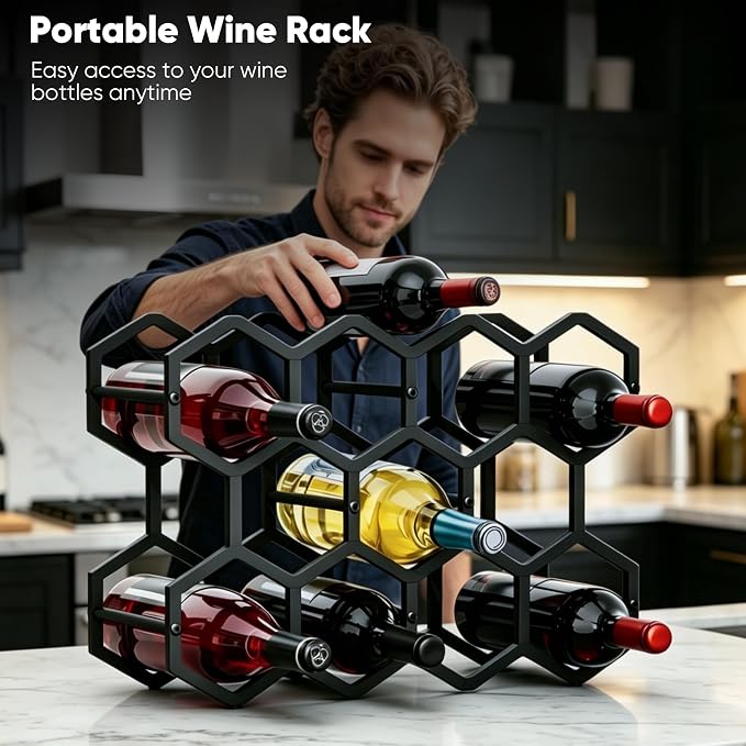3-Tier Hexagon Metal Countertop Wine Rack, 11 Bottles Tabletop Wine Bottle Holder Stand for Cabinet Pantry, Indoor Outdoor Home Bar Storage Organizer - Image 2