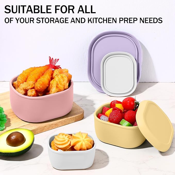 12 Pcs Silicone Food Storage Containers with Lids,Macaroon Color | Reusable, 3 Size Silicone Lunch Box Bento, Freezer Dishwasher Safe, 6.7oz, 10oz, 20oz - Image 5