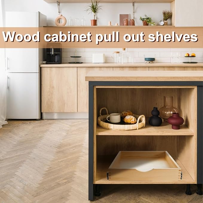 2 Set Wooden Pull out Cabinet Organizer Fully Assembled Slide out Pantry Drawer with Gentle Close Storage Shelf Tray for Base Kitchen Under Sink Bathroom Accessory(Wood Color,18'' X 21'' X 3'') - Image 8