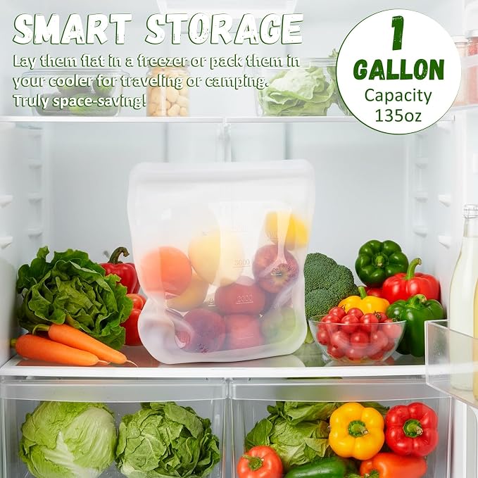 Reusable Premium Silicone Food Storage Gallon Bag 135oz,XXL - 2 PCS Food Storage Bag,Freezer Container,Sous Vide,Kitchen Organization,And Meal Prep Bags Microwave,Dishwasher,Oven Safe, BPA Free - Image 5