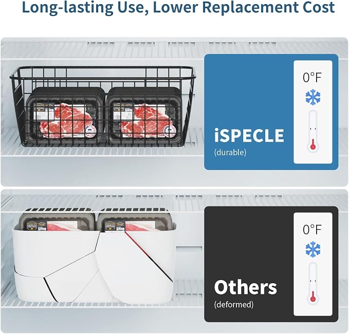 Freezer Organizer Bins - For 16/17/21 Cu Ft Upright Freezer, 4 Pack | Wire Baskets 2 Large & 2 Medium Sizes, Slide-Out for Easy Access, Prevent Food Falling Out, Keep Stand-Up Freezer Tidy, Black - Image 6
