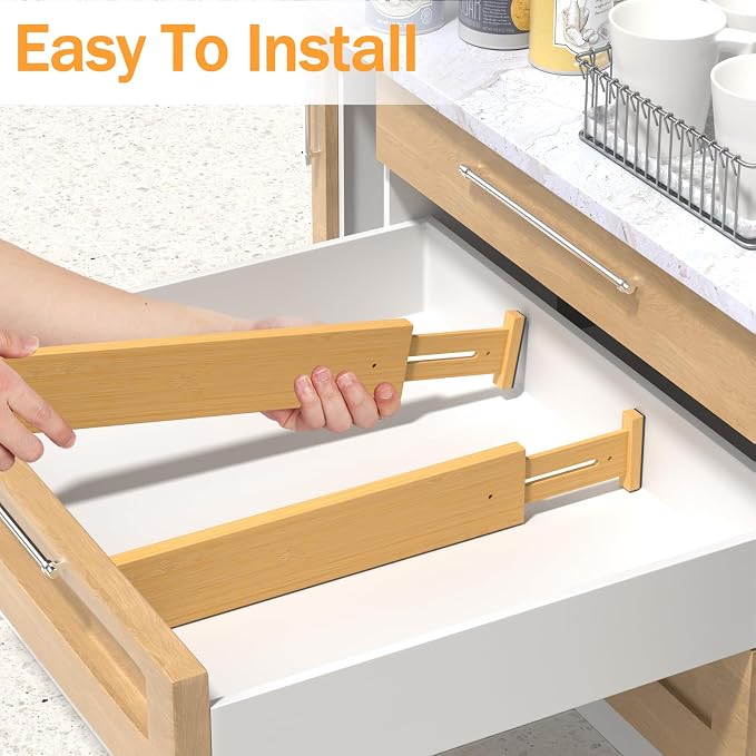 Bamboo Drawer Dividers Organizers, 2.56" High, 17"-21.8" Adjustable, 8 Pack | Expandable Separators, Great for Utensils, Kitchen, Bedroom, Dresser and Office Storage - Image 6