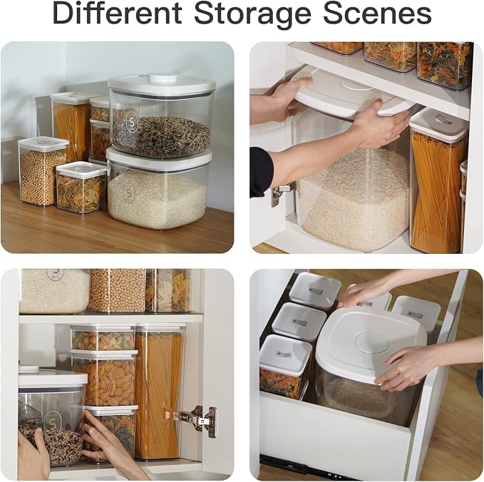 20-25 lbs Rice Dispenser,10.5 Qt/10 L/22-25 lbs Rice Container Storage with Measuring Cup & Brush Food Cereal Container Bins Household for Kitchen Pantry Organization (AY-10KG-WHITE) | 10.5 Qt/10 L/22-25 lbs, Food Container Storage Cereal Bins Househol... - Image 3