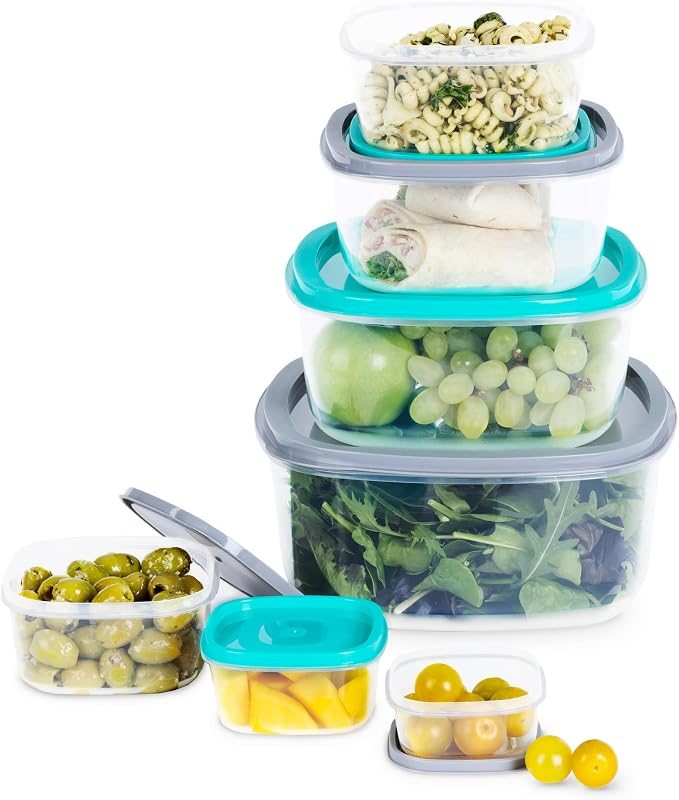 FiNeWaY 7pc Nesting Stackable Food Storage Containers Box with Airtight Lids BPA Free Lunch Snack Meal Boxes Kitchen Reusable Organiser Portion Control by FiNeWaY