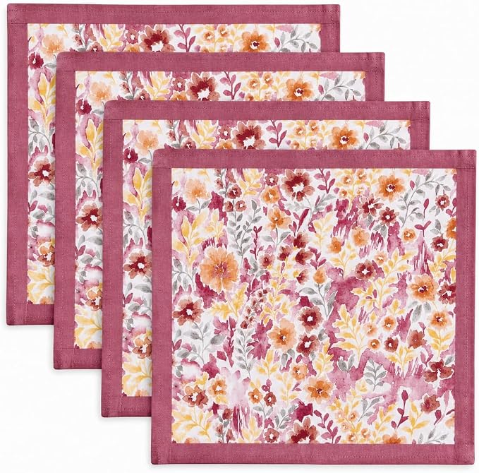 Cotton Cloth Napkins Reusable Floral Napkin Printed Dinner Napkin Set Cloth Daily Use Machine Washable Dish Cloth Gift for Valentine Home Decor Set of 4, Multicolor Print, 18x18 Inches - Image 2