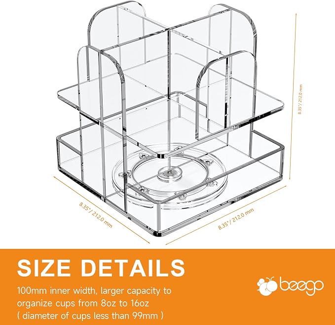 Beego Rotatable 6 Compartment Clear Acrylic Cup Dispenser - Coffee Station Cup and Lid Carousel Countertop Plastic Cup Holder for Restaurant Breakroom Coffee Bar - Image 2