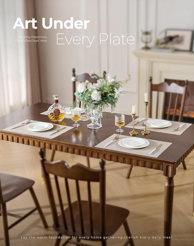 Leetaltree Beige Placemats Set of 6 - Heat-Resistant, Non-Slip Table Mats, Washable Woven Vinyl for Indoor & Outdoor Dining - Image 2