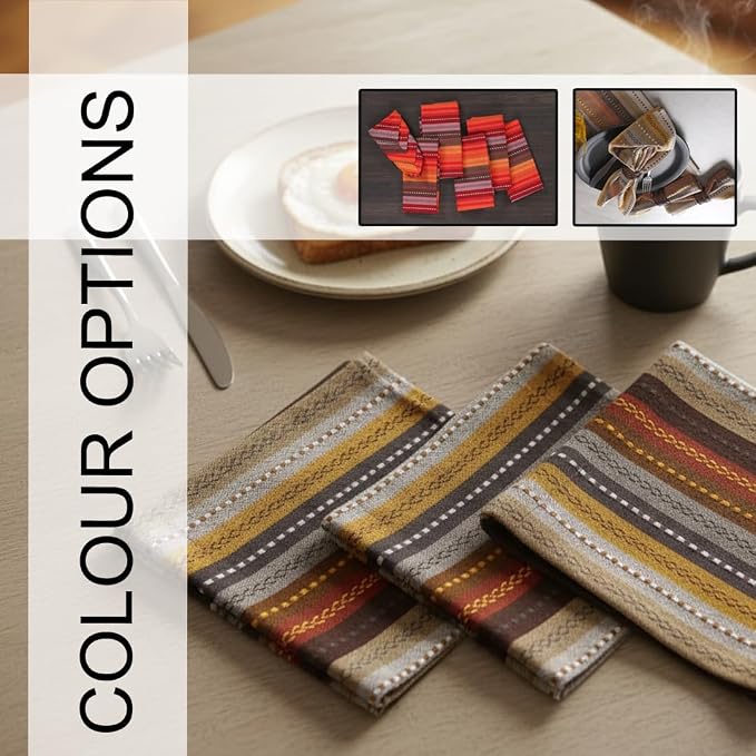 LFH Home Cotton Rich Cloth Salsa Napkin Set of 24 Washable Soft Durable Striped Table Napkins for Dining Wedding, Daily Use Reusable Eco-Friendly Napkins for Elegant Table Settings(18x18)- Brown - Image 3