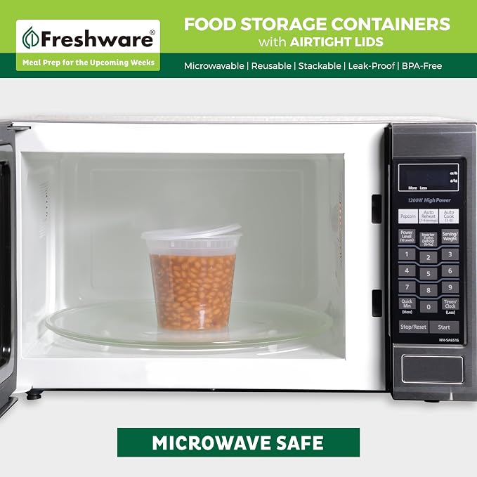 Freshware Food Storage Containers [240 Set] 24 oz Plastic Deli Containers with Lids, Slime, Soup, Meal Prep Containers | BPA Free | Stackable | Leakproof | Microwave/Dishwasher/Freezer Safe - Image 5