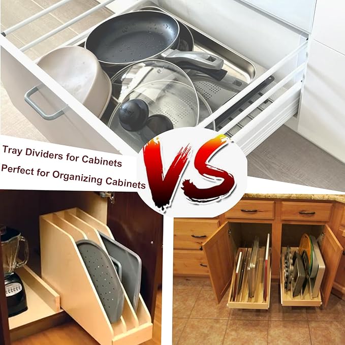 Tray Dividers for Kitchen Cabinets, 15.5in x22.5in x12in with 3 Dividers | Bamboo Organizer For Cookie Sheets, Baking Sheets,Racks Lids, Flat Items, Perfect for Organizing Cabinets, 5Y Warranty - Image 4