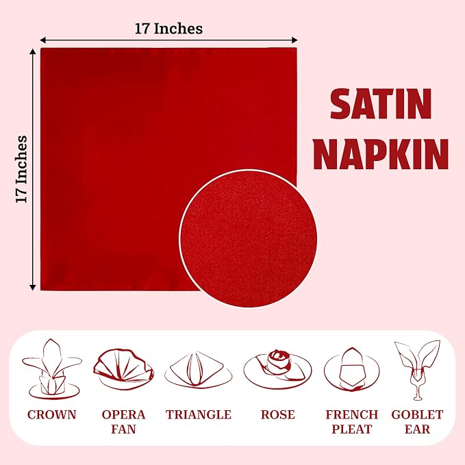 MDS® Pack of 200 Satin Napkins 12 x 12 Inch, Soft Silky Reusable Cloth Dinner Table Napkins for Wedding Décor, Reception, Birthday, Parties, Banquets, Catering, Restaurants & Hotel - Red - Image 4