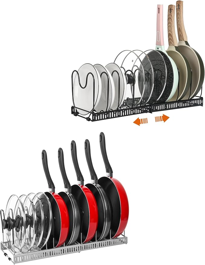 ROOHUA Pot Rack -Expandable Pan Organizer for Cabinet,Pan Organizers Inside Cabinet for Kitchen Cabinet Cookware Baking Frying Rack by ROOHUA