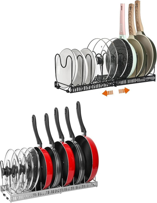 ROOHUA Pot Rack -Expandable Pan Organizer for Cabinet,Pan Organizers Inside Cabinet for Kitchen Cabinet Cookware Baking Frying Rack by ROOHUA
