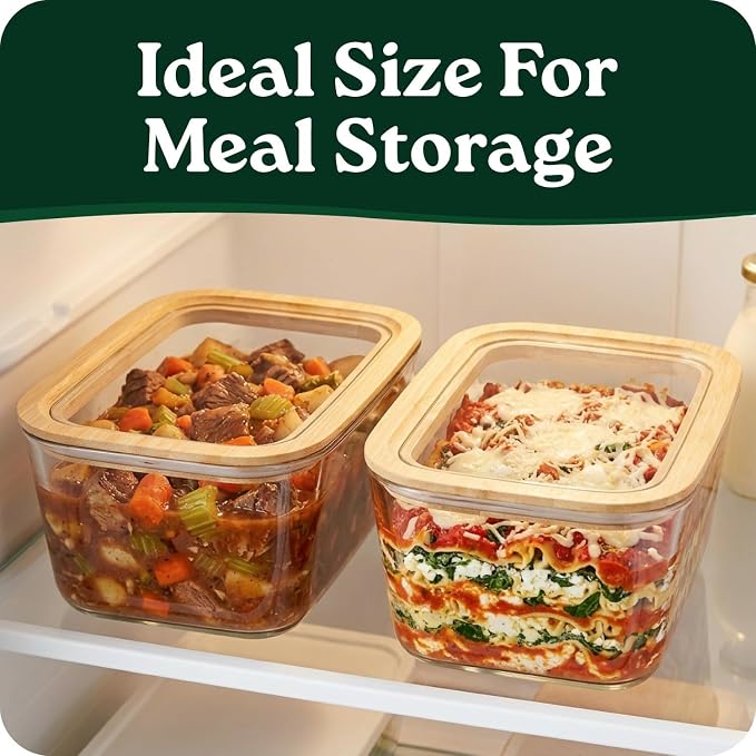 Large Glass Food Storage Containers with Glass Lids & Bamboo Rim – 87 Oz 2 Pack Plastic Free Glass Meal Prep Containers for Lunch, Eco Friendly Airtight Food Storage, Microwave & Oven Safe - Image 6