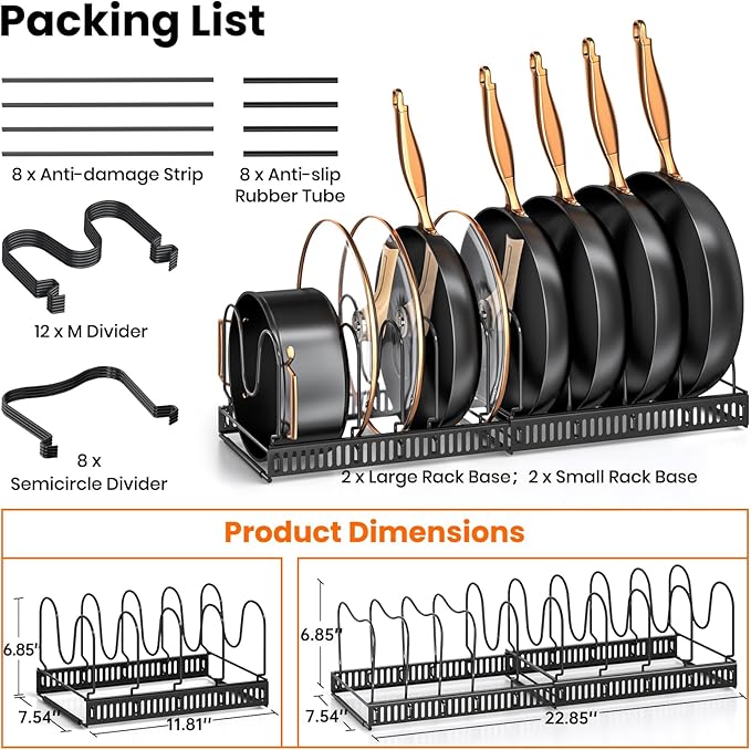 MUDEELA Expandable Pot Pan Lid Organizers inside Cabinet, 10 Divider 2-Pack | Expandable 11.8–22.9", 10 Adjustable Divider, Tool-Free Assembly, Non-Slip, Scratch-Proof, For Pan Lid Cutting Board Bakeware - Image 3