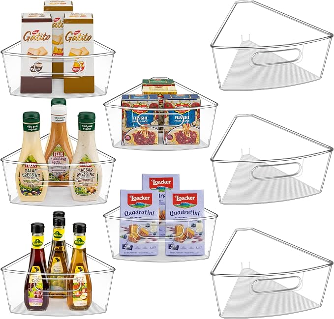 Lazy Susan Cabinet Organizer Bins for 26"/ 28"/ 32" Diameter | Corner Organizer, Plastic Cabinet Storage Bin, 1/8 Wedge - Food Safe, BPA Free, with Non-Slip Pads (for 28" Diameter, 8 Pack) by JEISSLIA