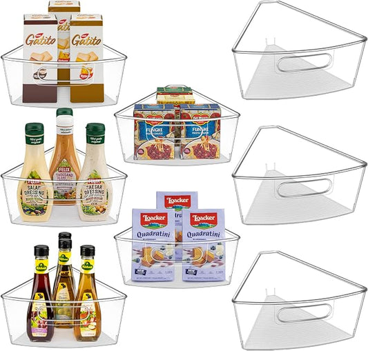 Lazy Susan Cabinet Organizer Bins for 26"/ 28"/ 32" Diameter | Corner Organizer, Plastic Cabinet Storage Bin, 1/8 Wedge - Food Safe, BPA Free, with Non-Slip Pads (for 28" Diameter, 8 Pack) by JEISSLIA