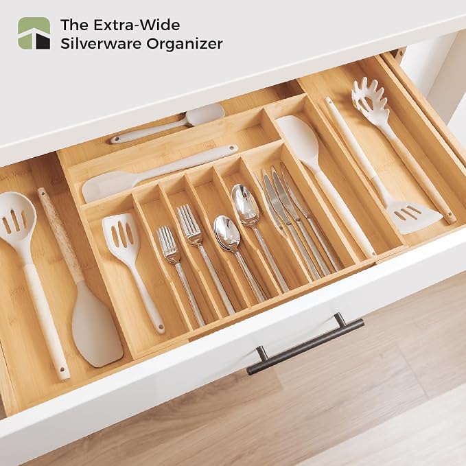 Silverware & Utensil Drawer Organizer, 18-33 in, Bamboo | Cutlery, flatware, food-safe contract grade, kitchen drawer fit - Image 6