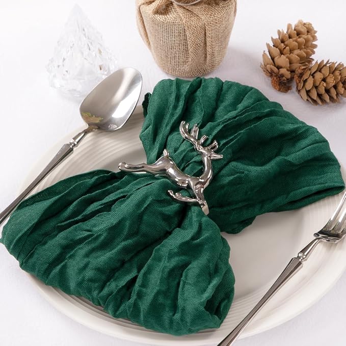 Cloth Napkins Set of 10 21"x21" Reusable Cheesecloth Napkins Emerald Green | Boho Rustic Dinner Napkins Washable Gauze Table Napkins Cloth Hemmed Edges for Wedding Bridal Shower Family Gathering Decor - Image 5