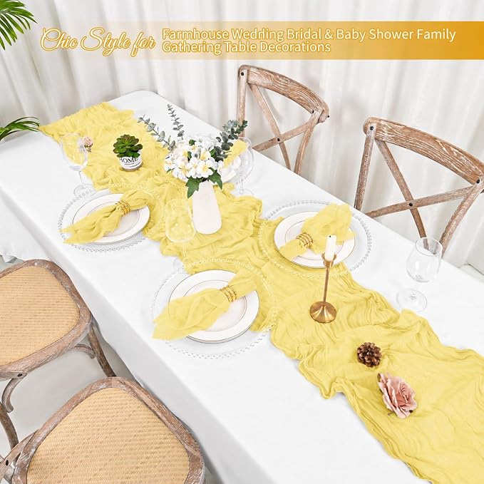 50 Pack Yellow Napkins 20x20Inch Cheesecloth Napkins Bulk | Elegant Cloth Napkins for Table, Washable Rustic Boho Gauze Napkins, for Wedding Party Bridal Baby Shower Dinner Table Decor - Image 5