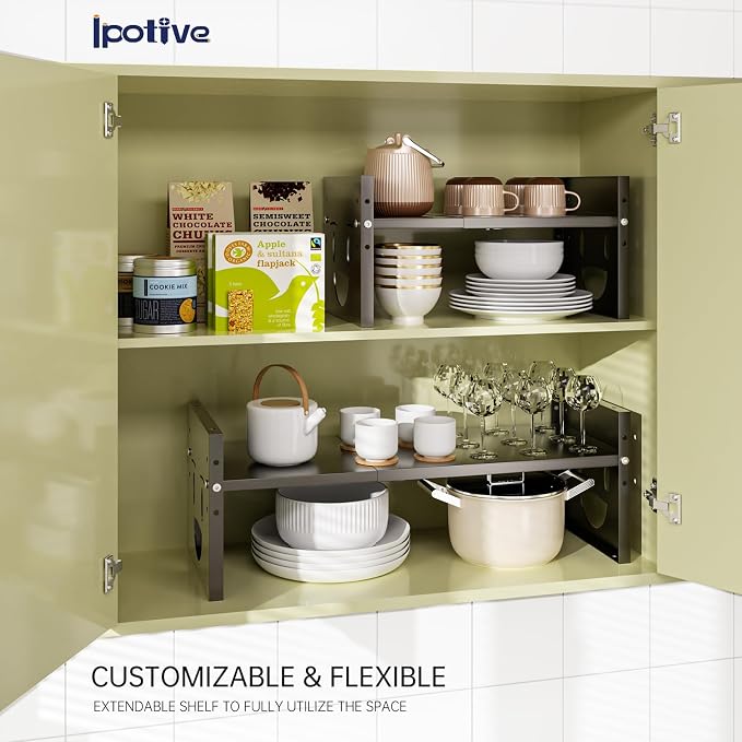 Fun-Face Expandable Cabinet Shelf Organizer,Adjustable Height & Width, Stackable Metal Storage Rack,Kitchen Spice Rack, Pantry Shelf, Countertops (2, Black) - Image 7