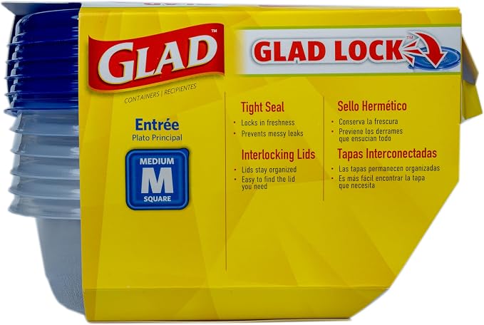 Glad GladWare Entree Food Storage Containers, Medium Square, 25 Oz, 5 Count | Lock-tight seal for meal prep and lunches; microwave and dishwasher safe - Image 6