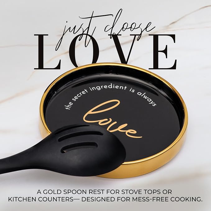 Styled Settings Black and Gold Kitchen Utensils Set with Holder, 8-Piece | Heat Resistant, Nonstick, Black Silicone Cooking Utensils Set, Ceramic Utensil Holder & Stackable Gold Spoon Rest - Image 6