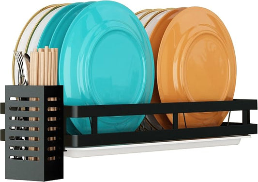 Wall Mounted Stainless Steel Dish Drying Rack Fruit Vegetable Storage Basket with Drainboard and Hanging Chopsticks Cage Kitchen Shelf Utensils Organizer (1 Tier) by Supfirm