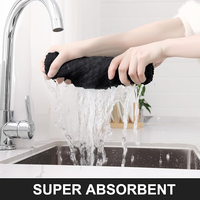 Homaxy Premium Ring Spun Cotton 390 GSM Kitchen Towels, 6 Pack, Black | 16" x 28" Large Dish Towels, Super Absorbent Terry Hand Towels, Soft Tea Towels with Hanging Loops - Image 3
