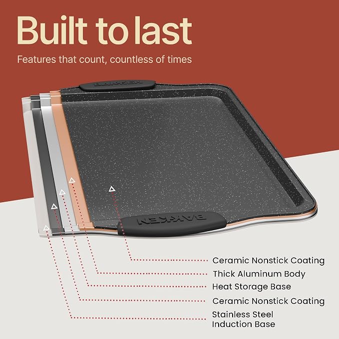 BAKKEN Kitchen Baking Pan Set - Nonstick Coating, Carbon Steel Bakeware Sets with Gray Silicone Handles, Baking Kitchen Essentials, PFOA, PFOS, PTFE Free, Oven Safe Tray (Up To 450° F), Set of 10 - Image 9
