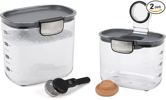 Progressive International ProKeeper+ Clear Plastic Airtight Food Baker's Kitchen Storage Organization Container Canister Set with Magnetic Accessories, 2- Piece Set (Powdered & Brown Sugar 1.4-Quart) by ProgressiveInternational