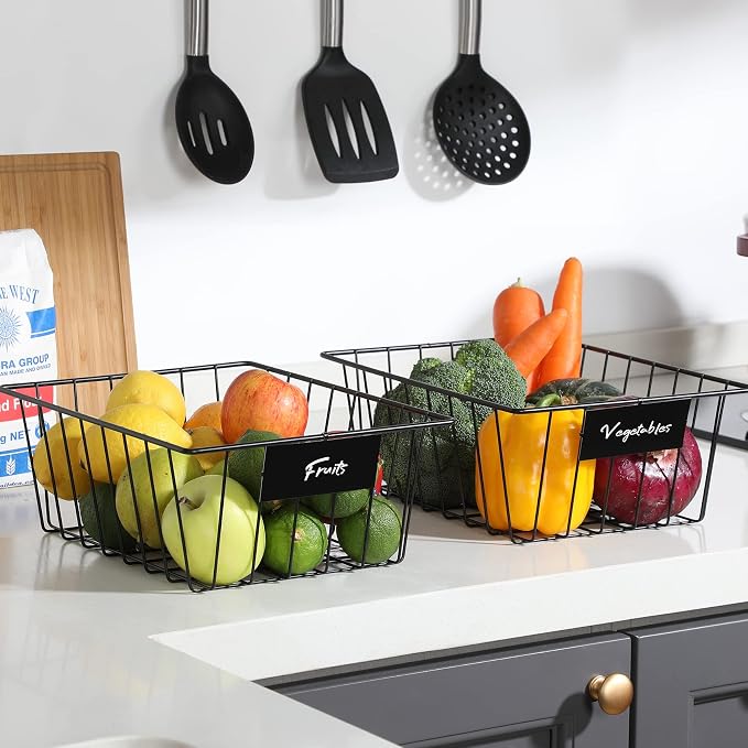 8 Pack Wire Storage Baskets for Organizing with Removable Tags, Pantry Organization Bins for Kitchen Cabinets, Closet - Metal Basket for Laundry, Garage, Refridge, Bathroom Countertop Organizer, Black - Image 3
