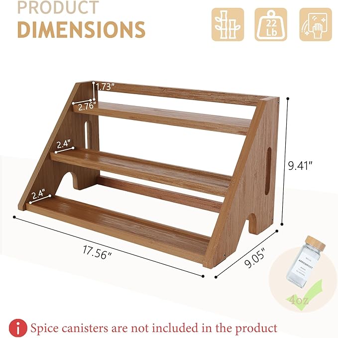 Bamboo Spice Rack Organizer -3-Tier Spice Rack for Countertop,Cabinet Spice Rack Organizer for 24 Spice Jars(4oz)，Step Shelf (Walnut) - Image 2